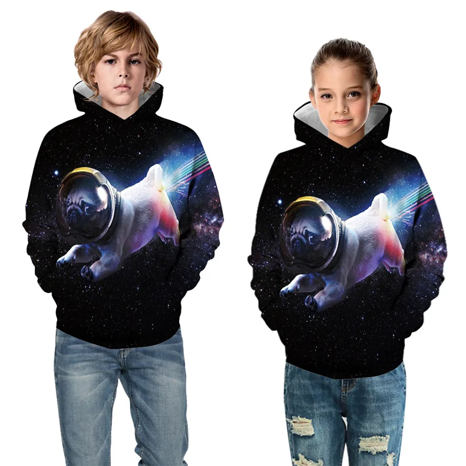 

Autumn Winter Children Space Galaxy Hoodies Boys Girl Lovely Pug Dog Animal Print 3D Sweatshirts Kids Pullover Hooded Tops