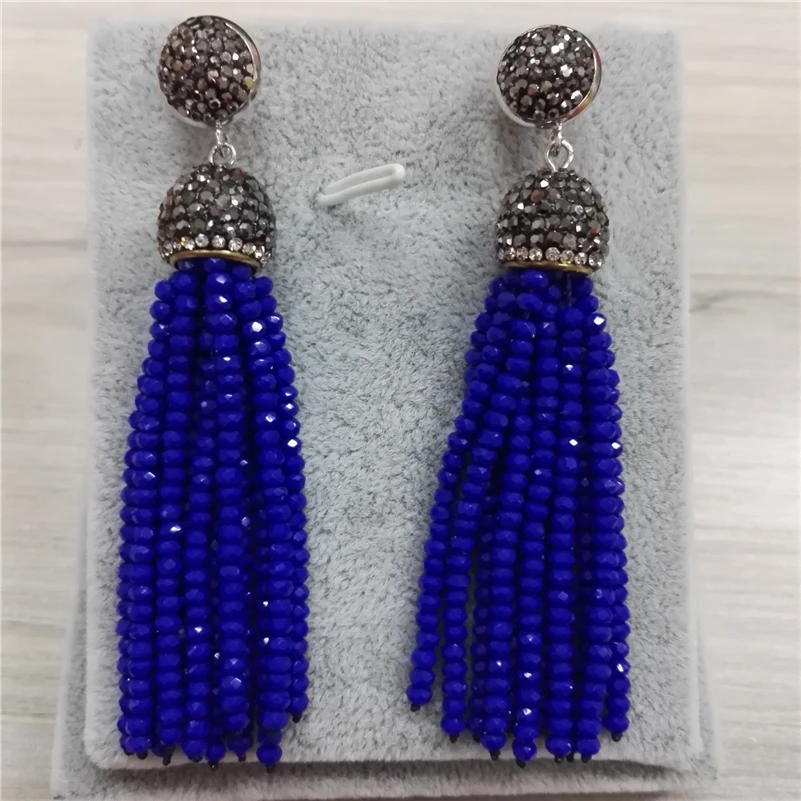 Original Handmade Bohemia Wire Red Green Blue Brown Beads Long Tassel Drop Dangle Black Rhinestone Connector Earrings For Women