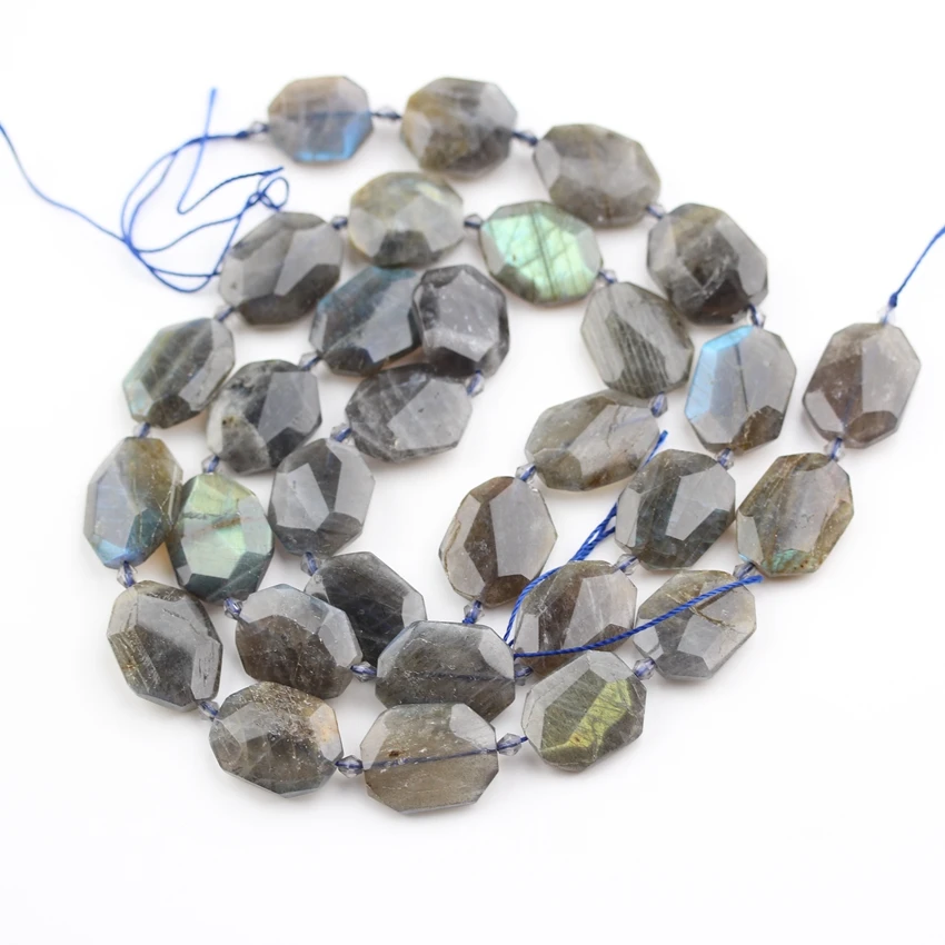 Polished Natural Flash Labradorite Stone Beads,Drilled Faceted Octangle Slab Beads Pendant Necklace Craft,Approx 15-18PCS Strand