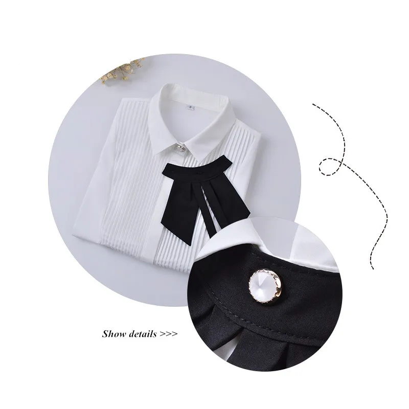 New Spring Elegant Bow Tie Women White Shirt OL Formal Slim Long-Sleeve Chiffon Blouses Office Ladies  Work Wear Tops