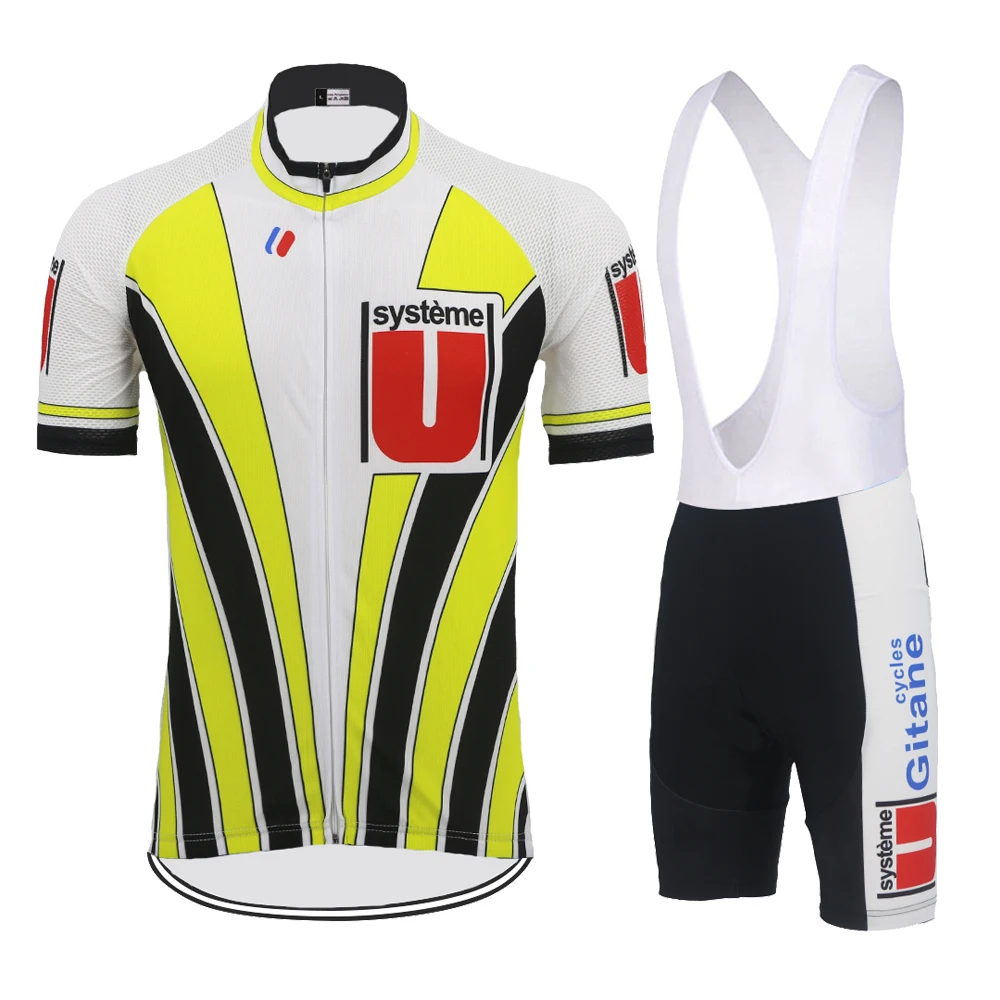 

Team Classic Cycling Jersey Set Men Short Sleeve Bike Wear Jersey Retro Cycling Clothing Suit Bib Shorts Gel Pad MTB