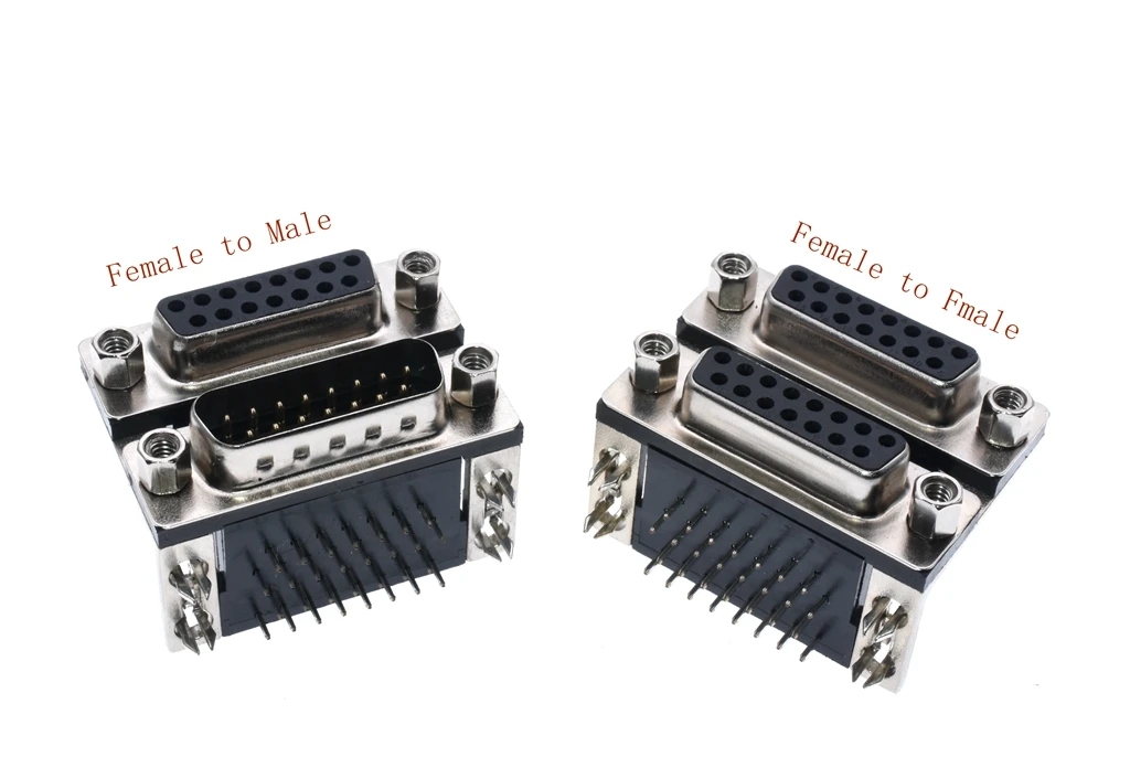

5PCS Double DR15 DB15 Mixed D-Sub Female Male Connector 90 Degree Right Angle Serial#