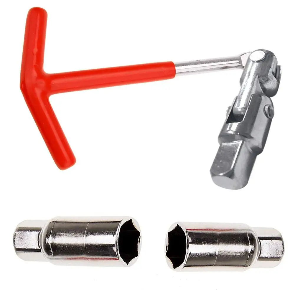 3PCS Car Universal T-Handle Dual Use Spark Plug Wrench Kit Remover Installer Joint Spark Plug Socket Wrench Tool