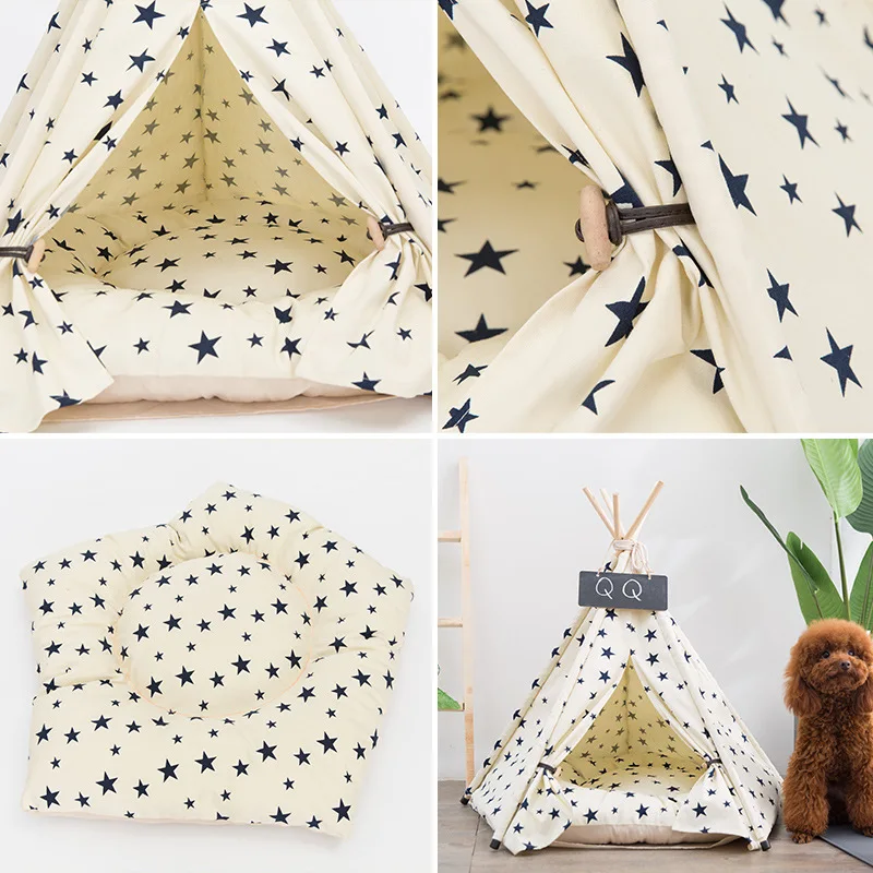 

2019 new creative star pattern dog tents foldable puppy dog cat cushions portable foldable pet dog tent house breathable dog bed