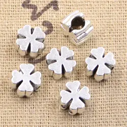 15pcs 10x10x7mm Cross Clover 4mm Big Hole Antique Silver Color Beads Charms Fits Diy Charms Bracelet Jewelry Beads