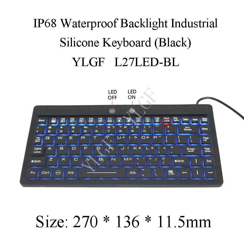 

YLGF L27LED-BL IP68, waterproof keyboard, industrial keyboard, silicone, mute, light, backlight, dust, embedded,LED backlight