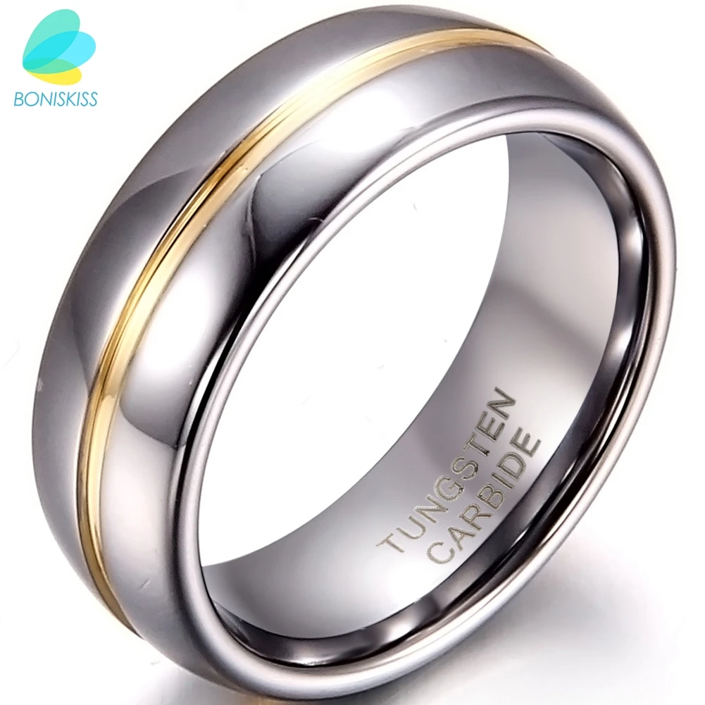 BONISKISS Couple Inset Tungsten Carbide Ring for Anniversary Engagement Wedding Rings 6/8 mm Bague Femme Lovers\' Jewelry Ring