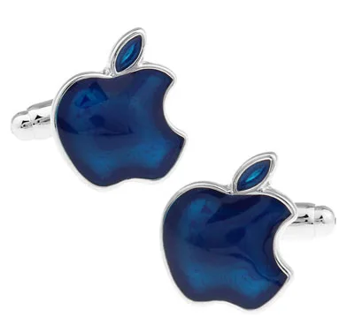 iGame Men Gift Apple Cufflinks Blue Color Copper Material Enamel Blue Apple Fruit Design Cufflinks Wholesale & Retail