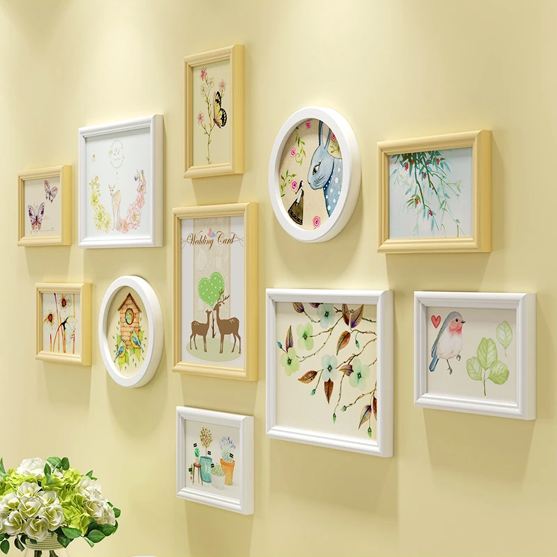 Spring Animals Print Wooden Wall Hanging Photo Frames Set 11pcs/set Wooden Picture Frames Set Home Decoration Photo Frames Set