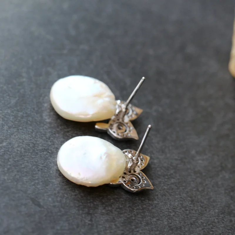 100%925silve Manually set natural baroque pearls earrings fashion 925 sterling silver earrings