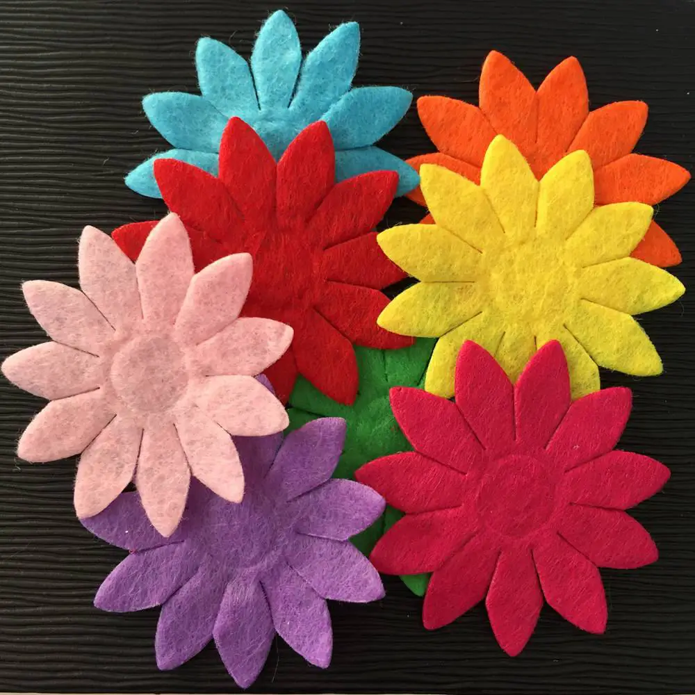 NEW 50PCS Mix 40mm Padded Felt Spring Flower Appliques Crafts Wedding Making DIY A73A