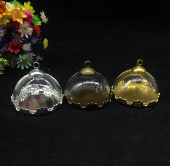 5pcs 25mm clear mix color half round bottle glass vial pendant with flower tary cap glass cover dome diy necklace glass jars