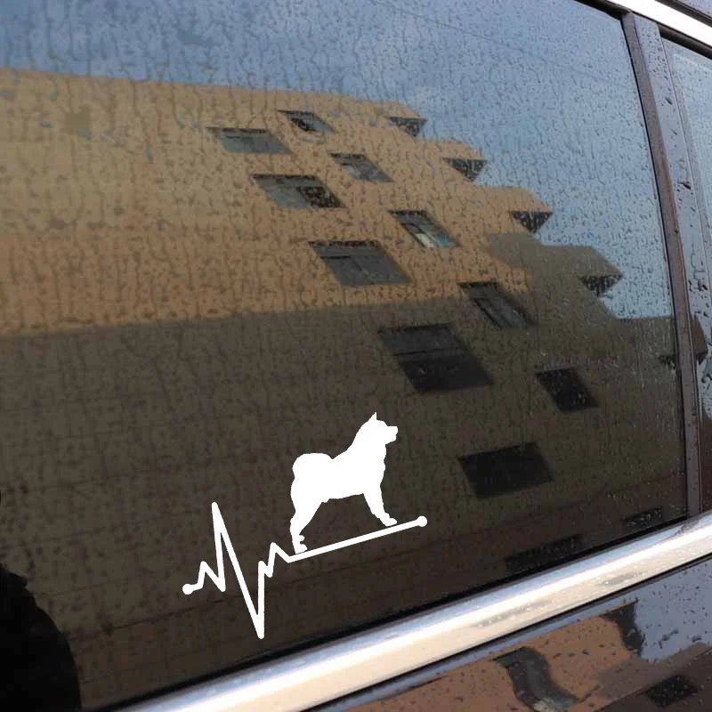 YJZT 14.5CM*10.6CM Akita Lifeline Dog Heartbeat Vinyl Black/Silver  Car Stickers C22-1143