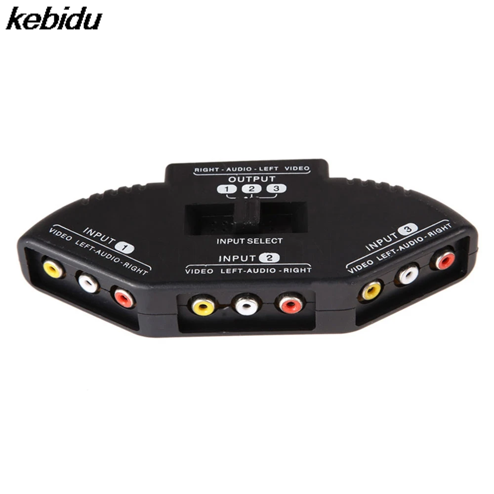 kebidu Black Selector 3 Ports Audio Video Game Switch Splitter Cable AV RCA for Wii TV DVD for XBOX for PS2