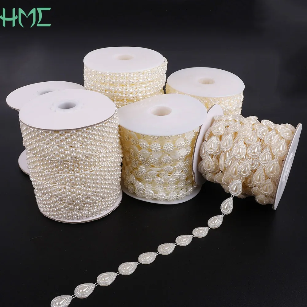 Flower ABS Imitation Ivory Pearl Beads Chain Trim For Jewelry Findings Crafts Accessories DIY Garland Wedding Party Decoration