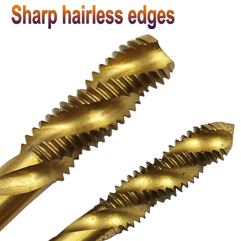 Titanium Coated Thread Tap Drill Metric Hss Spiral Fluted Machine Screw Tap M3 M4 M5 M6 M8 Spiral Pointed Taps