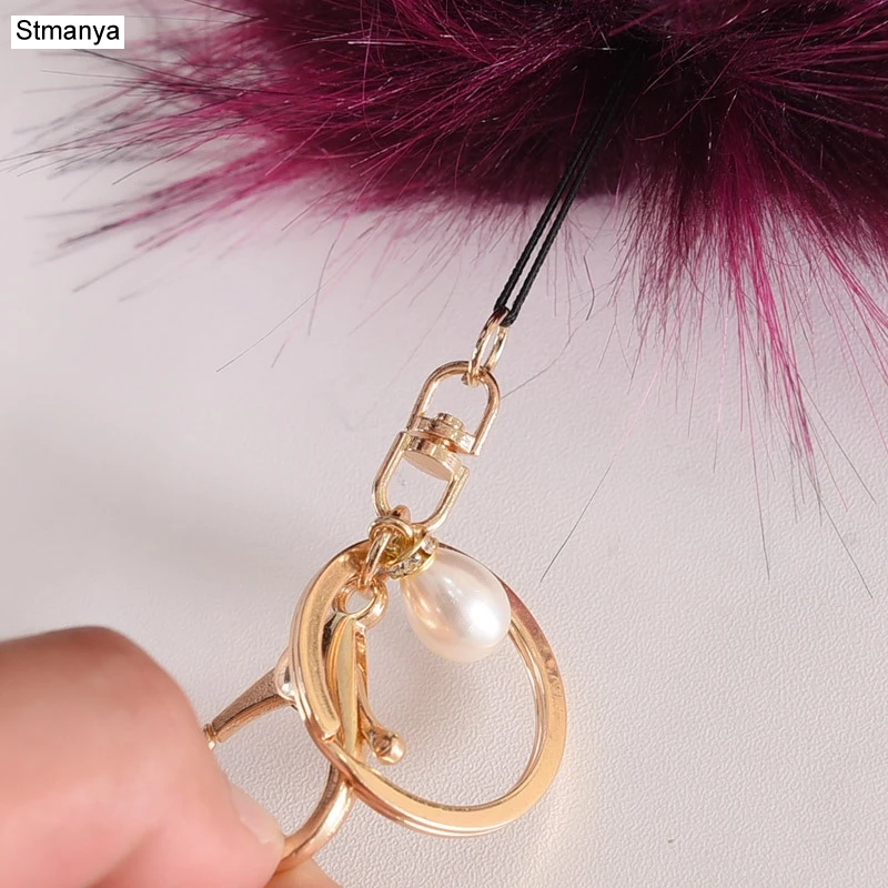 Faux Fur Pom pom ball Key Chain Imitation Raccoon fur Pendants Keychain Fashion Car Key Ring Lovely Bag Charms Accessories K1674