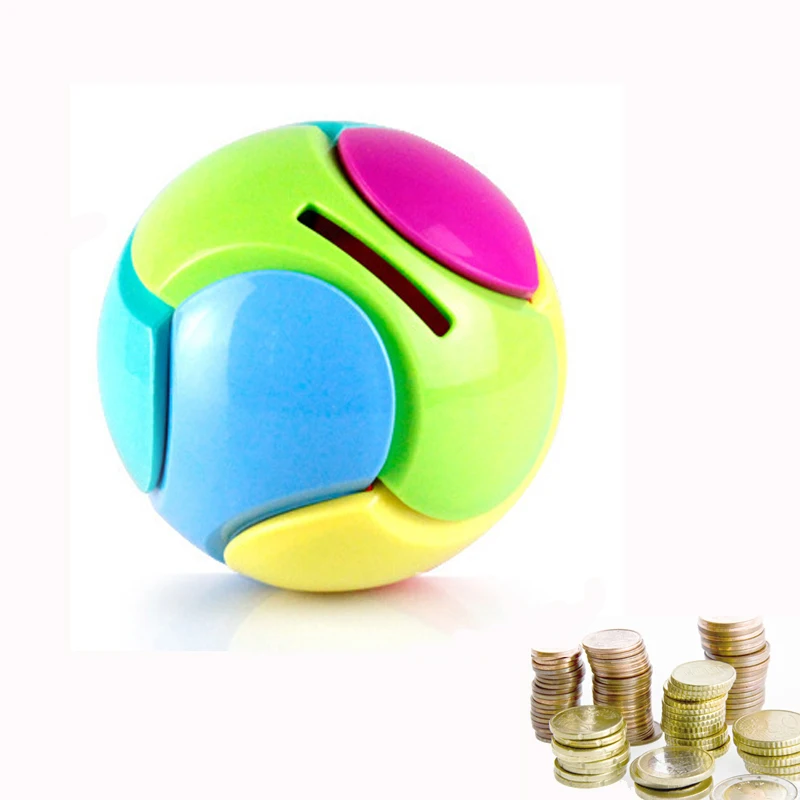 Kids Money-box Jar Baby Hand Block Ball Toy Bell Ring Rattle Piggy Bank Children Birthday Gift Coin Money Pot Flowing Ball