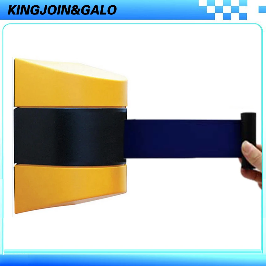 Max 10m belt length wall mounted retractable belt barrier with yellow / black striped caution belt for separated region