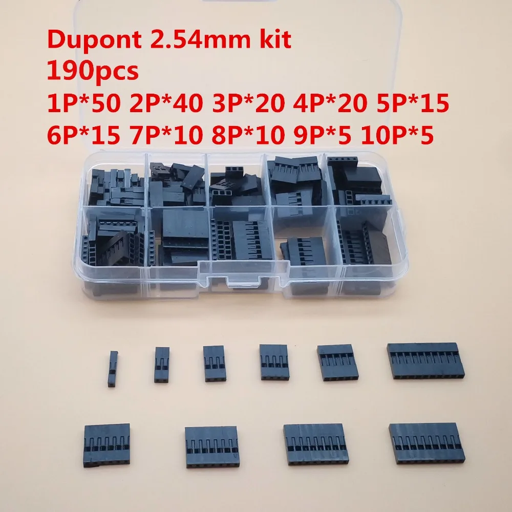 

190pc Dupont sets Kit 1P/2P/3P/4P/5P/6P/7P/8P/9P/ 10Pin Housing Plastic Shell Terminal Jumper Wire Connector set with box