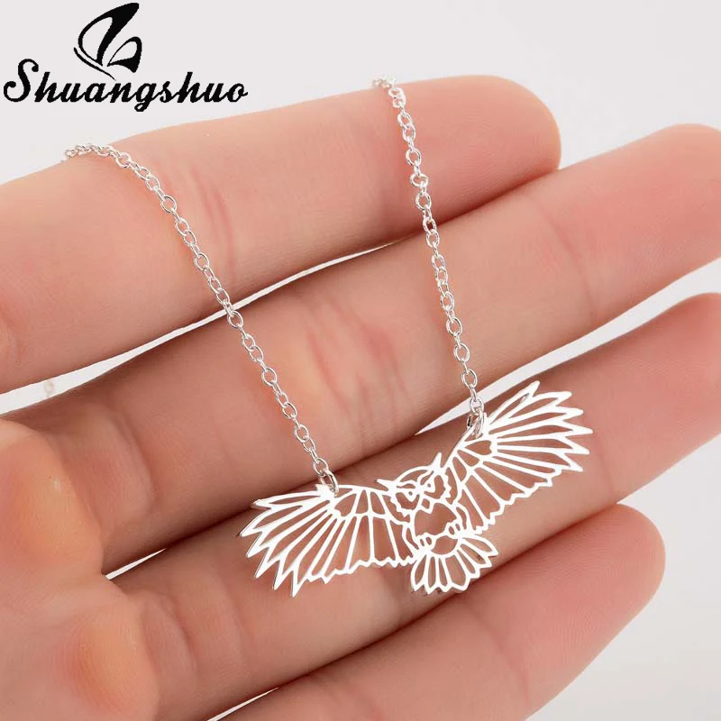 Shuangshuo Animal Owl Origami Necklace For Women Chokers Necklaces Stainless Steel Bird Pendant Chain Collier Femme