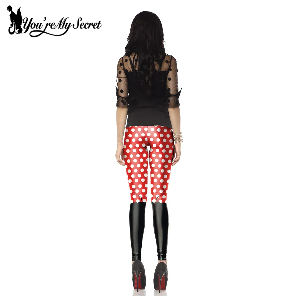 [Youre My Secret] New Arrival Cute Mini Mouse Red Dot Printed Sexy Slim Fitness Ankle Knee Length Leggings For Women