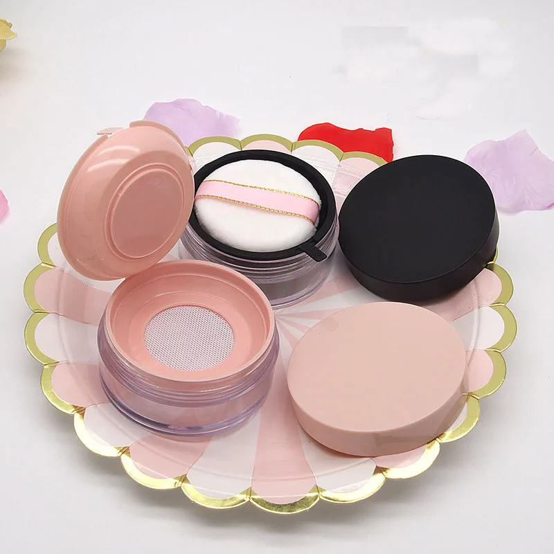 Round Loose Powder Case 20 Gram Empty Makeup Box Elasticated Net Loose Powder Portable Cosmetic Container with a Puff  Dia 64mm