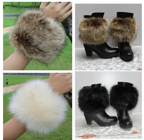 Autumn and winter women's fashion faux fox fur thermal gloves fox fur hand ring wristiest boot covers fur sleeve cuff