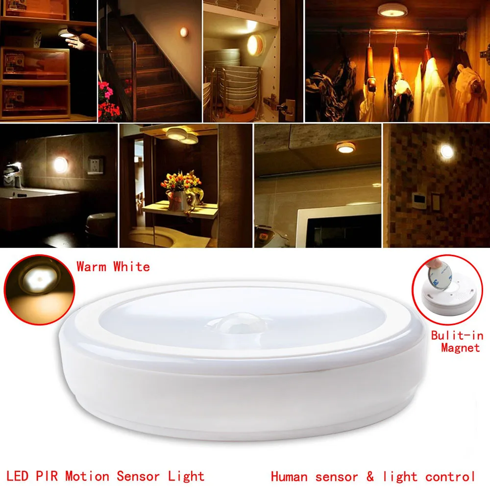 6LED czujnik ruchu na podczerwień PIR lampka nocna bezprzewodowa sterowanie magnetyczne oszczędność energii kinkiet ścieżka szafka ciepły biały/biały