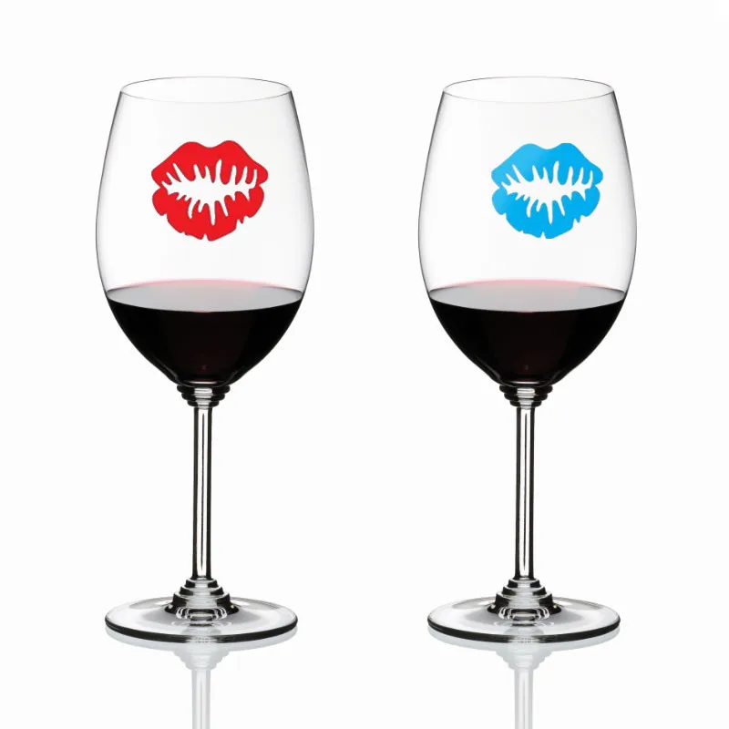 Set of 12 Reusable Lips & Mustache Silicone Sticky Wine Glass Charm Tags Markers