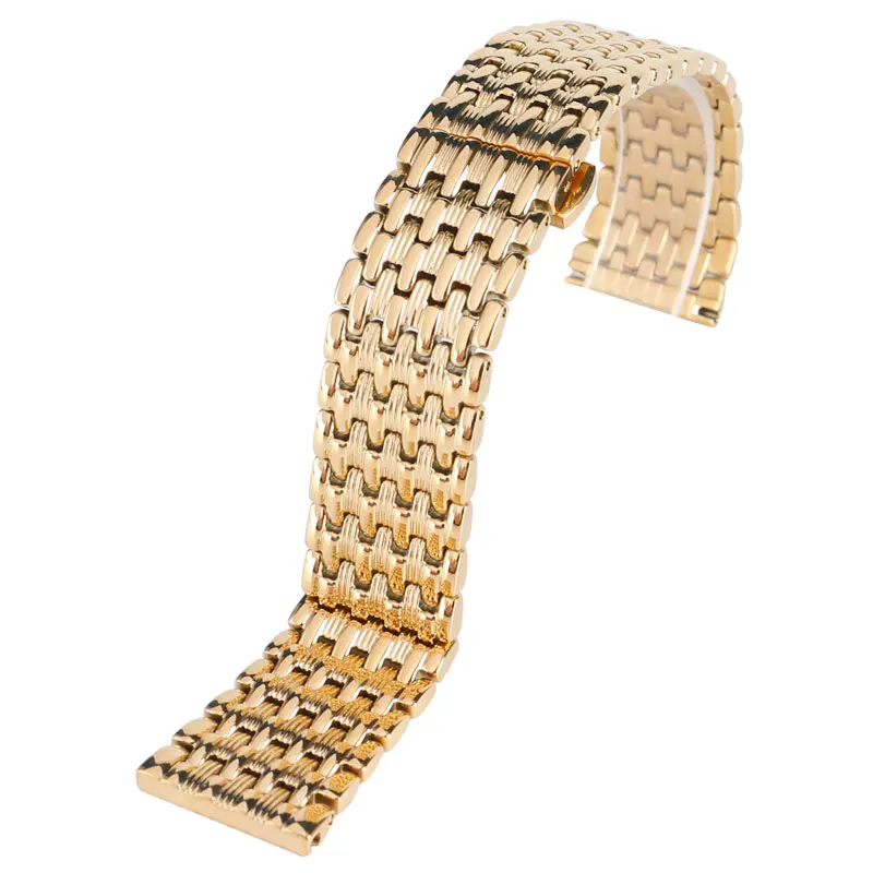 18mm 20mm 22mm Solid Gold Watch Bands Strap Stainless Steel Watchband Adjustable Replacement Fashion Bracelet + 2 Spring Bars