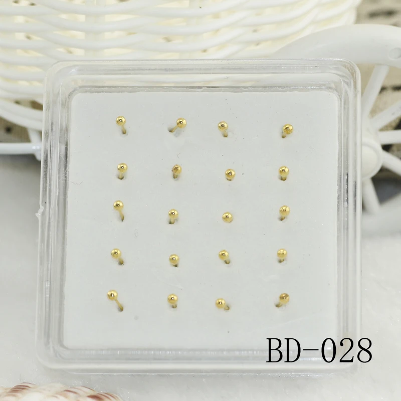 Box gold Color Fashion Body Jewelry Ball Shape Nose Stud Nose for Women Girl Set Piercing Accessories Bijoux Nose Ring 2mm 3mm