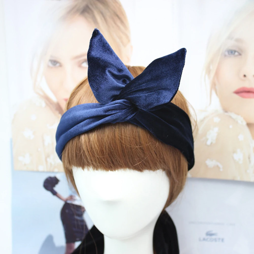 Diadema de alambre de conejito de terciopelo para mujer y niña, accesorios para el cabello, turbante de oreja de conejo, Bandana para la cabeza, 1 unidad