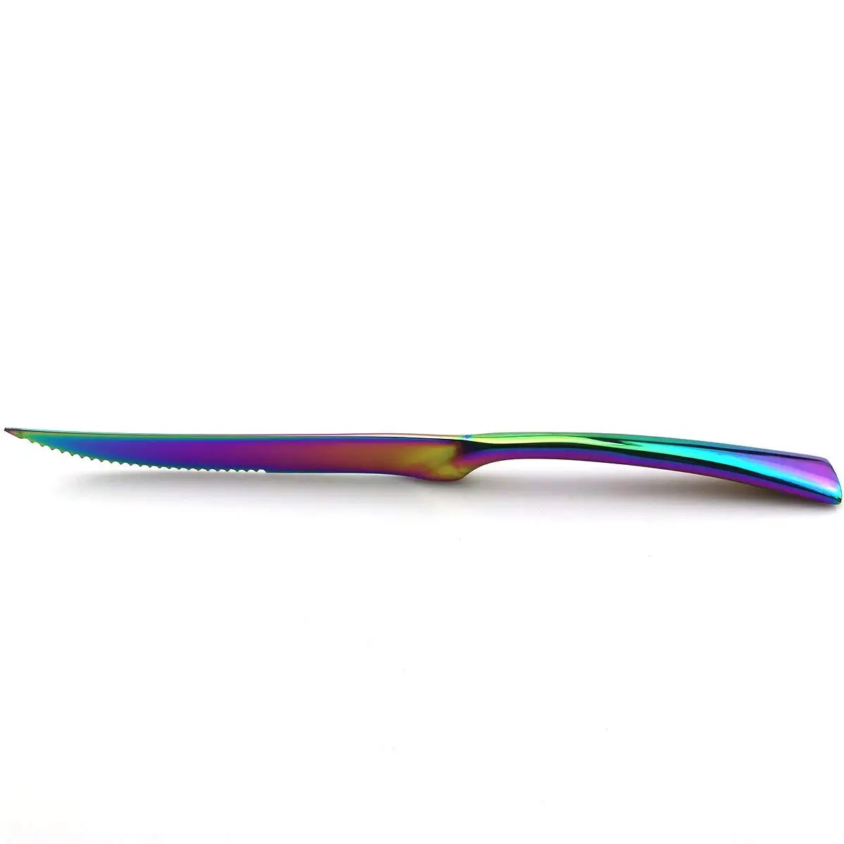 New 2 Pcs/set Top quality Stainless Steel Gold Steak Knife Sharp Rainbow Knives Restaurant Black Steak Knives in dinnerware set