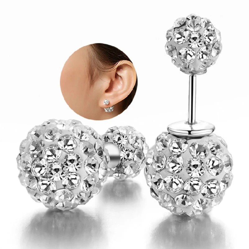 NEW style 1 Pair Double Side Earrings For Women Jewelry Crystal Ball Simulated Pearl Jewelry Trendy Stud Earrings