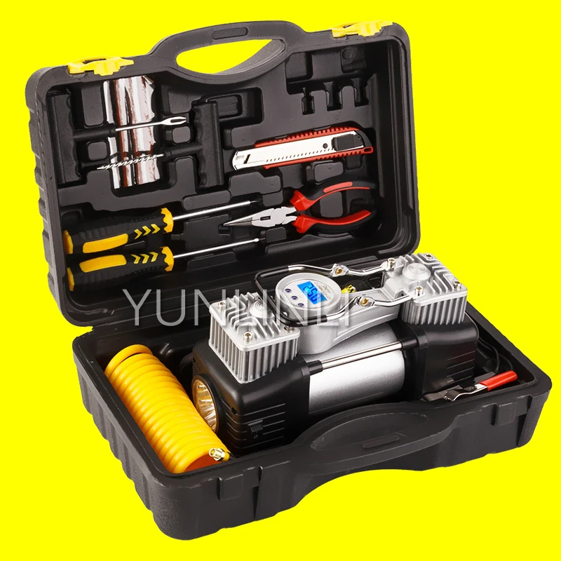 12V Car Tyre Inflator High Pressure Double Cylinder Pump Metal Tire Inflator Pressure Air Pump and Repair Kit