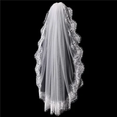 Hot Vender Espetacular Catedral 1.5 Metros de Comprimento Bridal Veil Lace Borda One-Camada para Headwear Acessórios do casamento