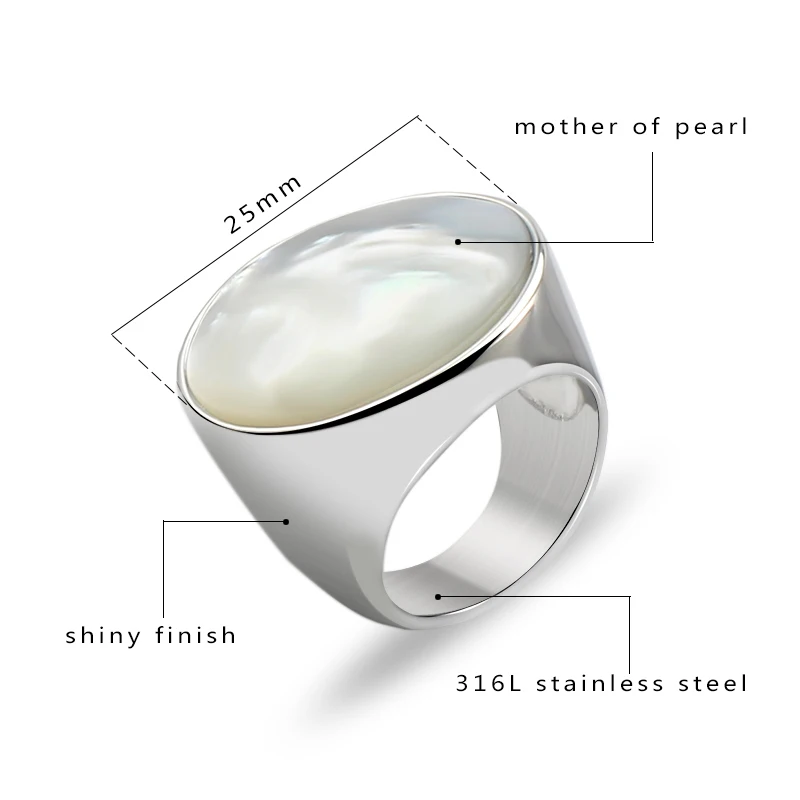 316L stainless steel product add mother of pearl women ring silver color fashion bezel setting  wide interface jewelry