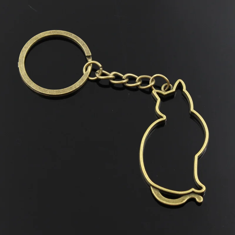 New Fashion Men 30mm Keychain DIY Metal Holder Chain Vintage Cat 53x27mm Bronze Pendant Gift