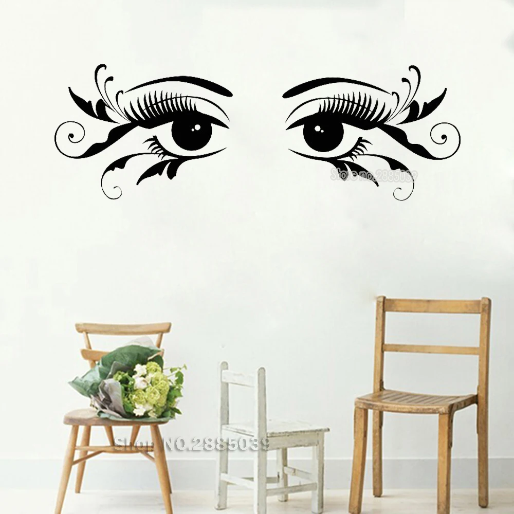 

Newest Creative Cartoon Girl Eyes Eyelashes Wall Decals Beauty Salon Vinyl Stickers Decal Girls Room Decor Home Art Murals LC543