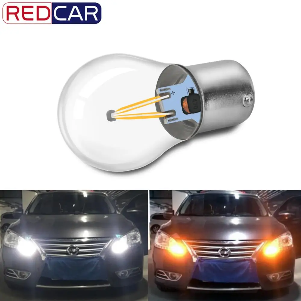 1Pcs P21W 1156 BA15S Led Bulb 1157 BAY15D P21/5W Led COB Car Turn Signal Lamp Reverse Light Auto 12V 3000K Yellow 6000K White