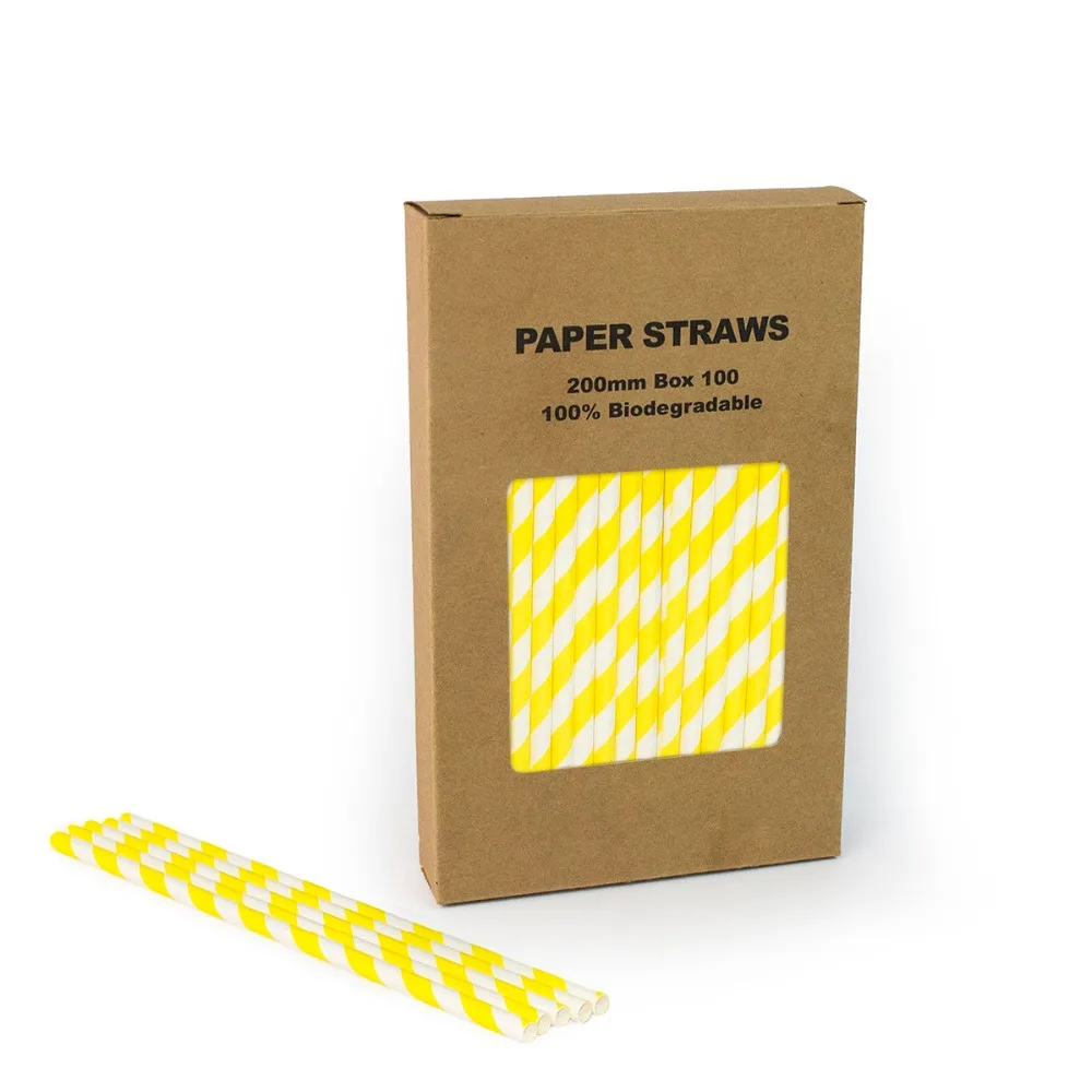 

Free Shipping 100% Biodegradable Paper Straws Drinking Paper Straws Yellow and White Striped Paper Straws 104 Box(100pcs)