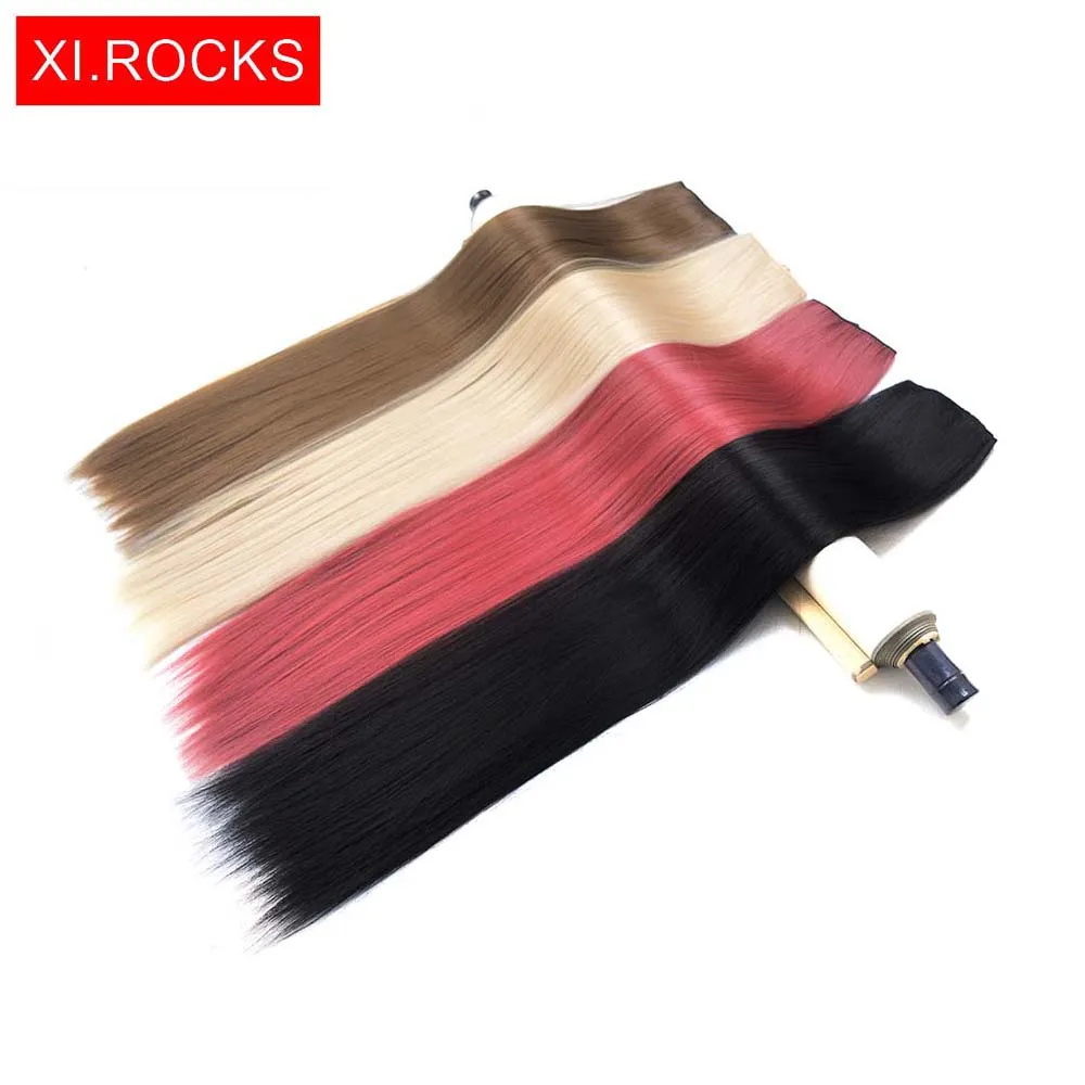 WJZ12070 1p Xi.Rocks Synthetic Long Straight Hair On Hairpins False Extension Clip wig Natural Ombre Black Light Brown wigs