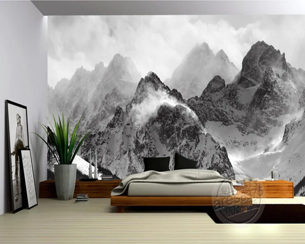 

The latest 3D wallpaper,black and white mountains and clouds de parede Papel for the sofa TV bedroom background papel de parede