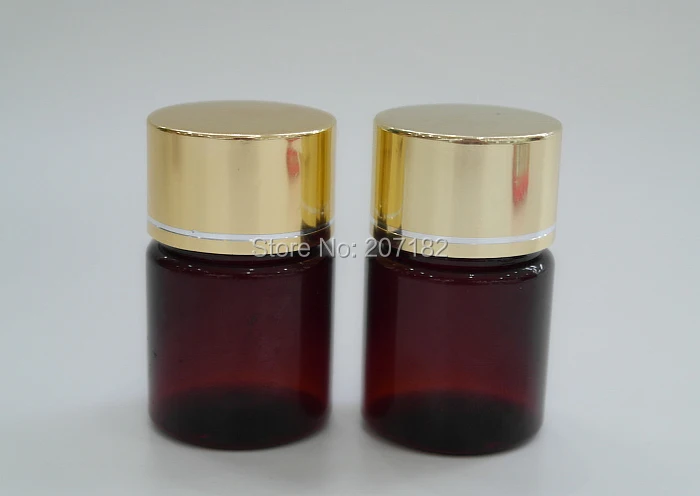 (100PCS/Lot) 30ML/30CC Red Amber Body Color PET Bottle, Capsule Bottle, Samll Plastic Bottle with Metal Gold Cap