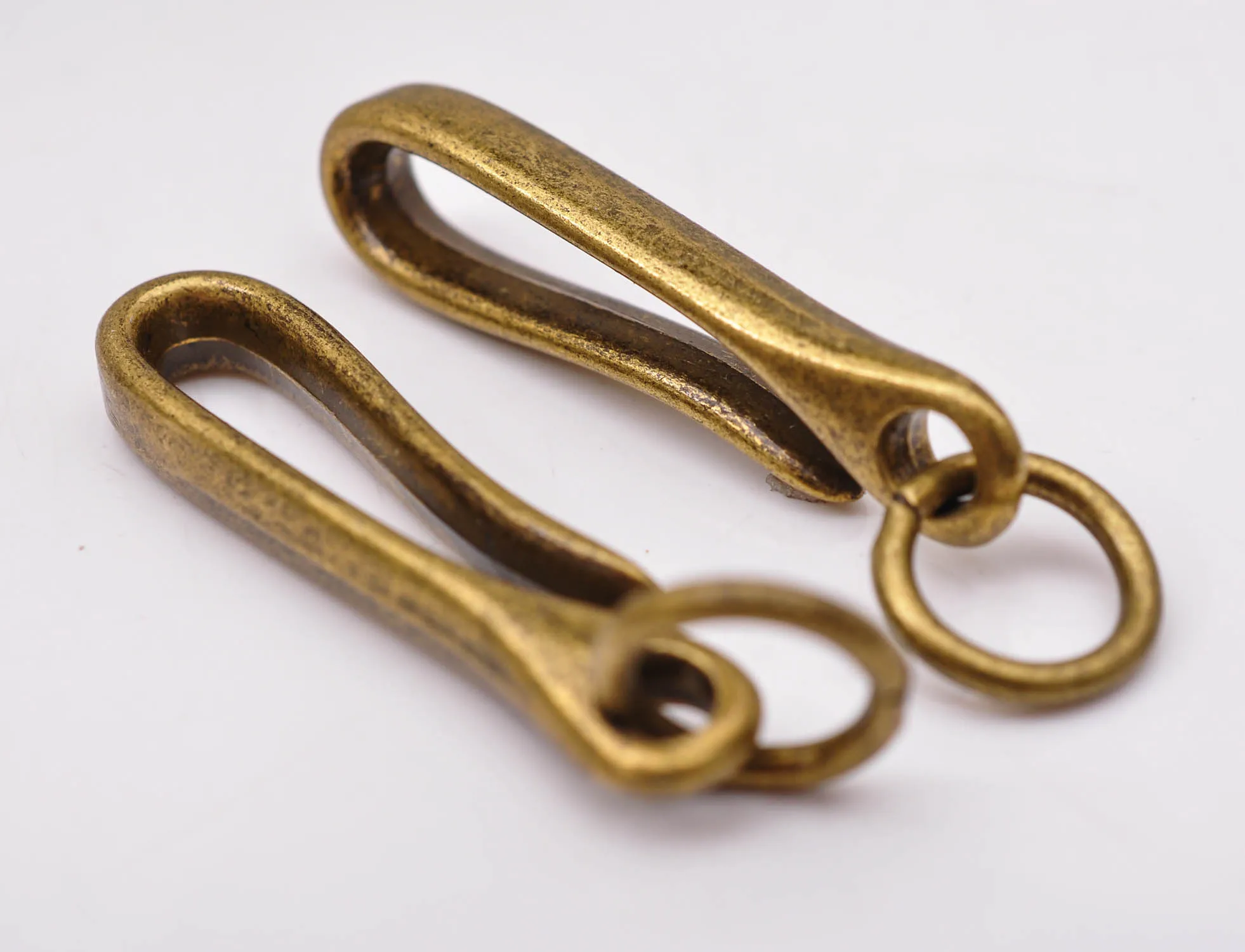 5pc 50mm Quality Antique Brass Car Keychain Keyring Fob Clip Belt U Hook Loop Jeans Wallet Chain Accessories Fish Hook SET