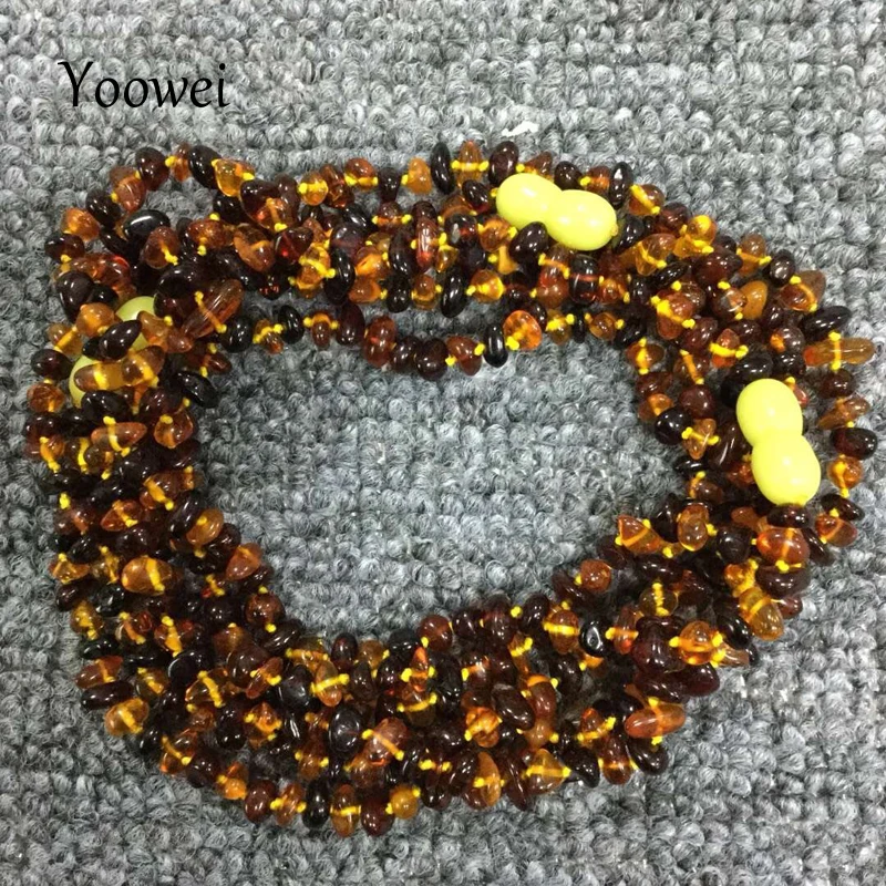 

Yoowei Natural Amber Necklace for Gift Genuine Irregular Bead Baltic Amber Chip Layered Bracelet Jewelry Long Necklace Wholesale