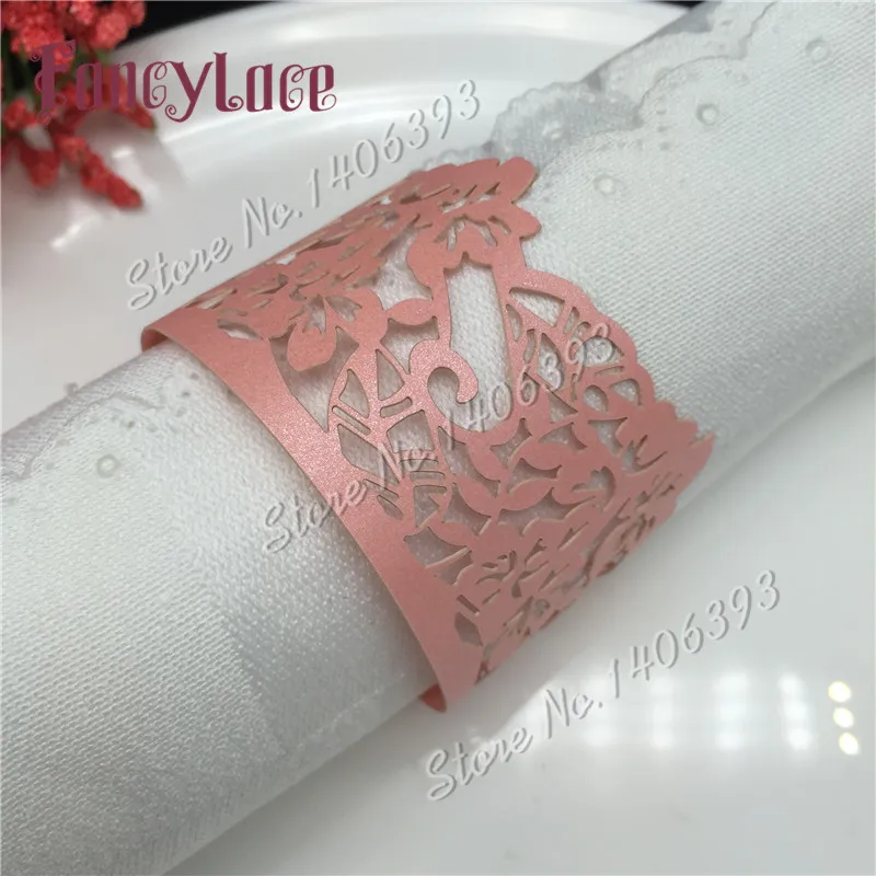 

50pcs Laser Cut Napkin Rings for Dinners Lunch Tables Home Wedding Flower Style Paper Napkin Ring Wedding Table Decoration