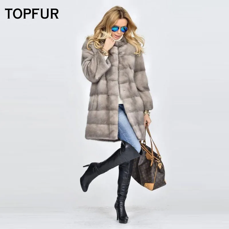 TOPFUR Genuine Leather Jacket Women Winter Coat Women Gray Jacket With Fur Collar Real Mink Fur Coat Women Real Fur Coat Outwear