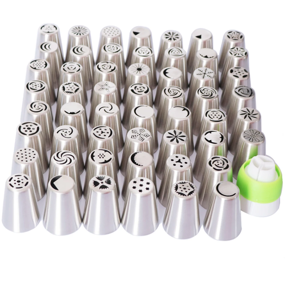 Byjunyeor 57PCS Stainless Steel Nozzles Pastry Icing Piping Nozzles Russian Pastry Decorating Tips Baking Tools For Cake CS001